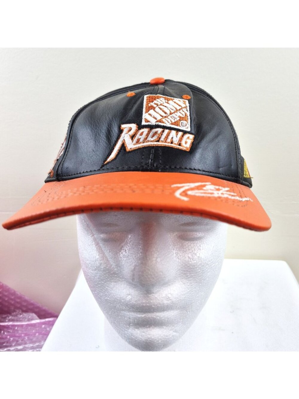 The Home Depot Racing Leather Hat Tony Stewart NASCAR Adjustable Black & Orange